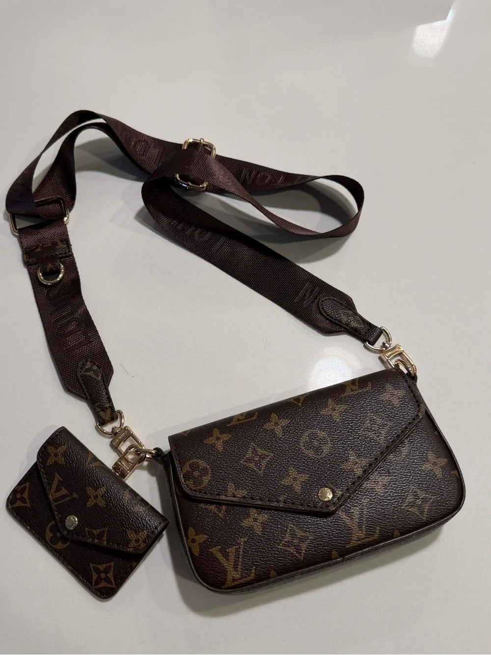 Louis Vuitton Brown Monogram Crossbody Trio with Card Pouch